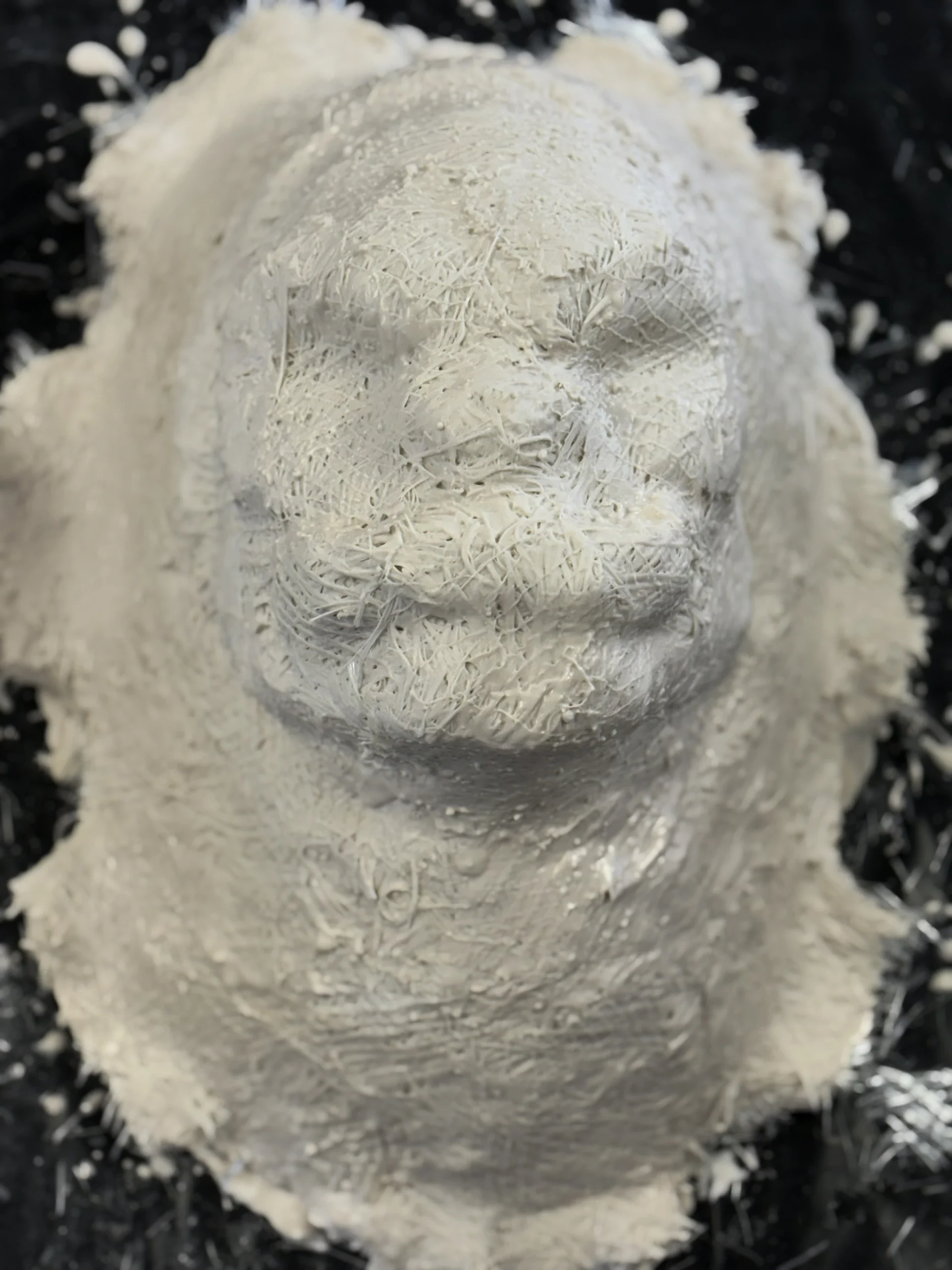 Contre-moule en plâtre d'une prothèse de visage, texture de peau imprimée en creux